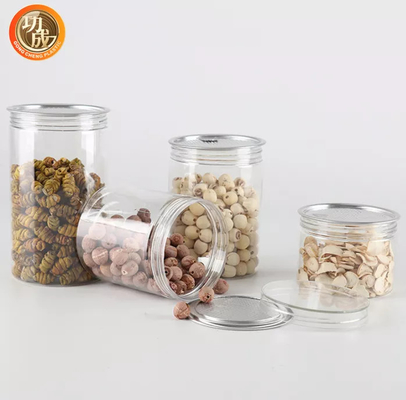 Leeres Haustier-Praline-Plätzchen-Glas-Plastikschokoladen-Glas mit Aluminiumdeckel