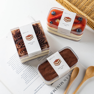Quadratischer Tiramisu-Kuchen-Vorratsbehälter-Gebäck-Kremeis-Nachtisch-süßer Verpackenkasten